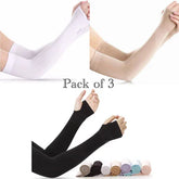 Ice Fabric Arm Sleeves Pack of 3 Black_White_Skin